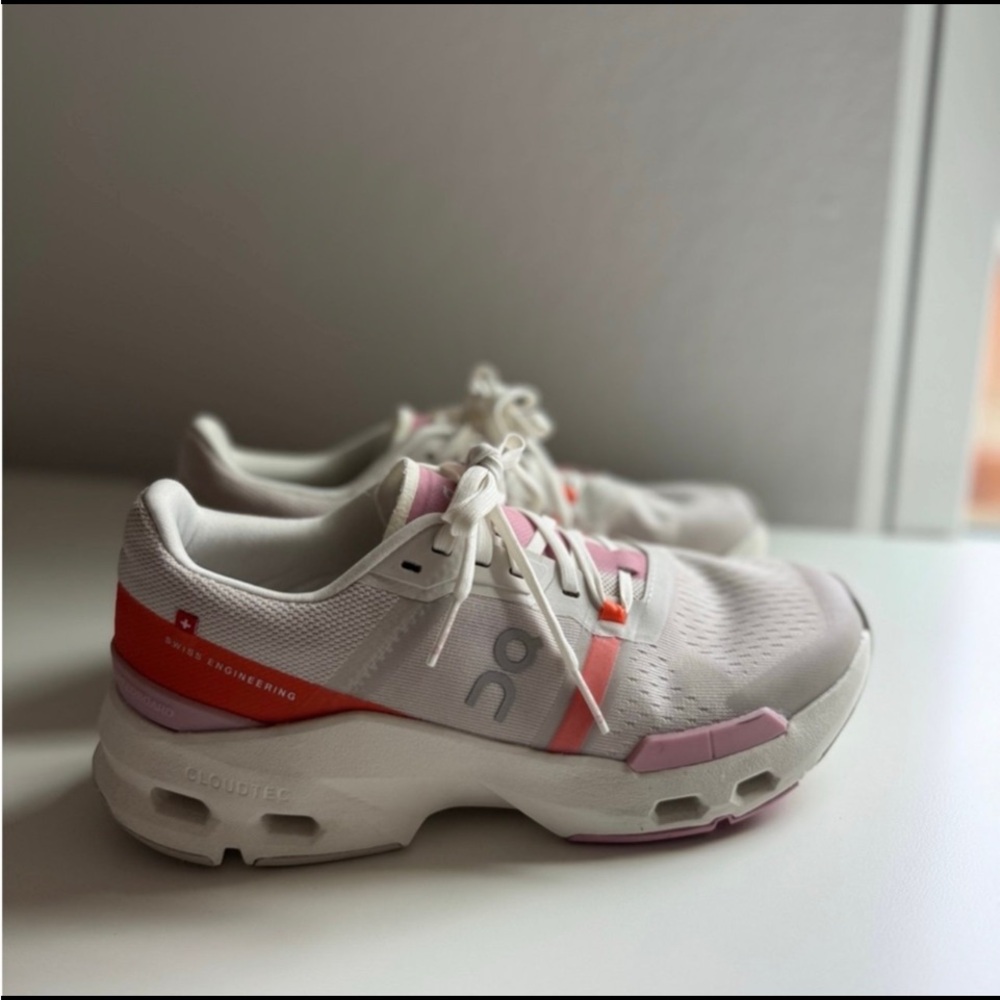 On Running CloudPulse White and Pink Running Shoes